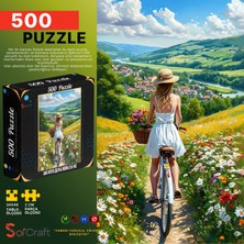 Soi Craft 500 Parça Puzzle Yaz Manzaralı Dağ Köyü Çiçekli Bisikletli Kız #271