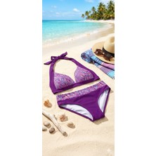 Mojo My Life Desenli Mor Üçgen Bikini Takımı