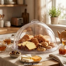 Mayden Concept Ø 350 mm Kırılmaz Darbeye Dayanıklı Polikarbon Yuvarlak Sunum Fanusu, Açılır Kapanır Kapaklı Pasta Kek Kurabiye Kahvaltılık Sunumluk