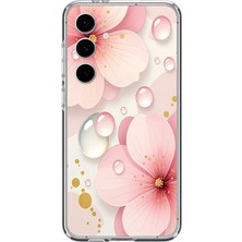 Le Balvo Samsung Galaxy S24 Fe Uyumlu Damlalı Çiçekler Baskılı Silikon Kılıf