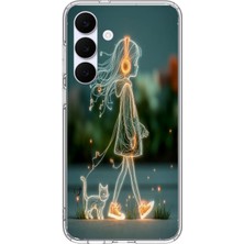 Le Balvo Samsung Galaxy S25 Fe Uyumlu Kedili Neon Kız Baskılı Silikon Kılıf