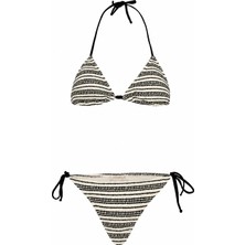Aquella Ekru Renkli Triko Siyah Çizgili Üçgen Bikini Takım Kadınlar İçin Şık Seçim