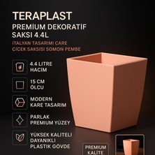 Teraplast Premium Dekoratif Saksı 4.4l - Italyan Tasarımı Kare Çiçek Saksısı Somon Pembe