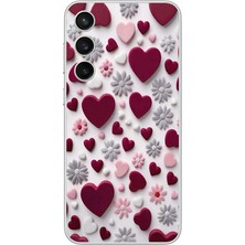 Le Balvo Samsung Galaxy S23 Fe Uyumlu Kırmızı ve Pembe Kalpler Baskılı Silikon Kılıf