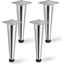 Badem10 Omaks (4 Adet) 15 cm Metal Krom Düz Mobilya Sehpa Kanepe Ayağı Montaj Vidaları Dahil Ayak