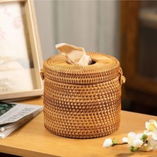 UltraMint Yuvarlak Rattan Bambu Dekoratif Sunum Peçetelik, Şık ve Doğal Tasarım