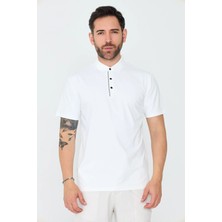 White Stone Beyaz Üç Düğmeli Erkek Polo Yaka Tişört