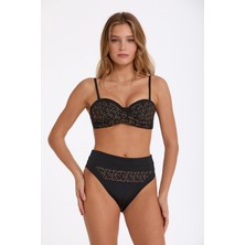 Argento 1478-3045 Siyah Taşlı Drapeli Destekli Straplez Bikini Takım