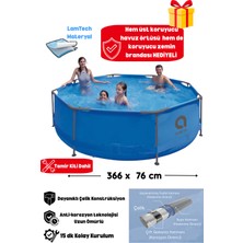 Kalitomi 366X76 cm Metal Gövde Bahçe Havuzu – Paslanmaz Çelik Konstrüksiyon Aile Havuzu + Örtü ve Zemin Brandası Hediyeli Tamir Kiti Dahil