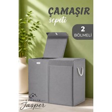 Jasper Mega Boy 100 Lt Katlanabilir 2 Bölmeli Çamaşır Sepeti – Gri, Su Geçirmez, Kulplu, Dik Duruşlu