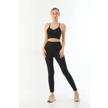 Amora Secret  Siyah Mı Emay 3921 Soft Seamless Ripli Tayt Yoga Takımı