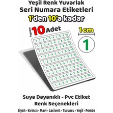 Sb Store 1'den 10'a Kadar Yuvarlak Seri Numara Etiketleri - 1cm - Yeşil Renk - Toplam 10 Adet
