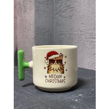 Mor Mürekkep Meowy Christmast Güneş Gözlüklü Kedi Yeşil Kulplu T Yılbaşı Hediyesi Bardak Kupa Fincan Mug