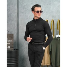 Modefendicom Pamuk Likra Slim Fit Yarım Fermuarlı Kazak