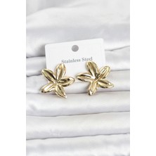 316L Çelik Gold Renk Lotus Çiçeği Model Kadın Küpe