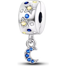 Dangle Ay Sallantılı Taşlı Klips 925 Ayar Gümüş Charm