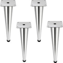 Badem10 Omaks (4 Adet) 20 cm Metal Krom Düz Mobilya Sehpa Kanepe Ayağı Montaj Vidaları Dahil Ayak