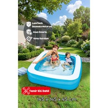 Kalitomi 145X145X45 cm Şişme Bahçe Havuzu – Çift Çemberli Aile Havuzu Tamir Kiti Dahil