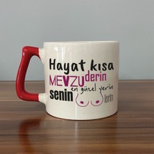 Mor Mürekkep Senin En Güzel Yerin Memelerin Kırmızı Kulplu D Mizahi Hediyesi Bardak Kupa Fincan Mug