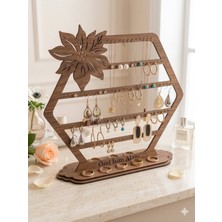 UltraMint Kişiye Özel Ahşap Çiçek Motifli Takı ve Küpe Standı