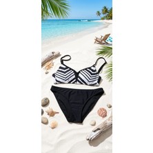 Mojo My Life Çizgili Siyah Beyaz Bikini Takımı