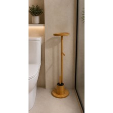 Ahşap Bambu Çok Amaçlı Tuvalet Kağıdı Askısı, Yedekli Stand ve Banyo Fırçalık Seti Yuvarlak
