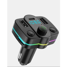 Yk Design Bluetooth Fm Transmitter Araç Kiti - Type-C ve Çift USB Girişli Hızlı Oto Şarj Cihazı Üçlü Set (YK-FT603)