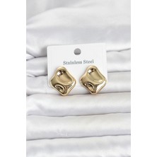 Avensyy 316L Çelik Gold Renk Plaka Model Kadın Küpe