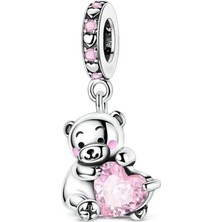 Fubena Pembe Kalp Taşlı Ayıcık Sallantılı Charm