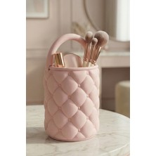 UltraMint Pastel Pembe Kapitone Desenli Uzun Çanta Şeklinde Makyaj Organizeri