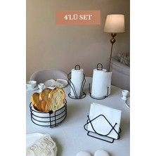 Edora Home 4’lü Set Siyah Kuğu Peçetelik Üçgen Peçetelik Dik Kağıt Havluluk Misketli Yuvarlak Ekmek Sepeti Mutfak Seti