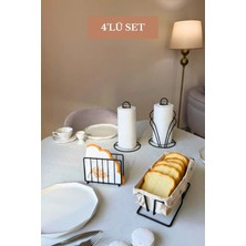Edora Home 4’lü Set Siyah Dikdörtgen Ekmek Sepeti Kafes Peçetelik Dik Kağıt Havluluk Kuğu Peçetelik Mutfak Seti