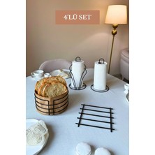 Edora Home 4’lü Set Siyah Kuğu Peçetelik Dik Kağıt Havluluk Nihale Yuvarlak Ekmek Sepeti Mutfak Seti