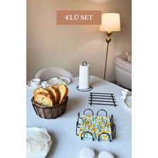 Edora Home 4’lü Set Siyah Kare Peçetelik Dik Kağıt Havluluk Nihale Oval Köşeli Ekmek Sepeti Bej Mutfak Seti