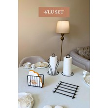 Edora Home 4’lü Set Siyah Nihale Kafes Peçetelik Dik Kağıt Havluluk Kuğu Peçetelik Mutfak Seti