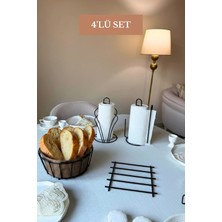 Edora Home 4’lü Set Siyah Kuğu Peçetelik Dik Kağıt Havluluk Ayraçlı Nihale Oval Köşeli Ekmek Sepeti Bej Mutfak Seti