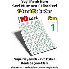 Sb Store 1'den 10'a Kadar Kare Seri Numara Etiketleri - 5cm - Yeşil Renk - Toplam 10 Adet