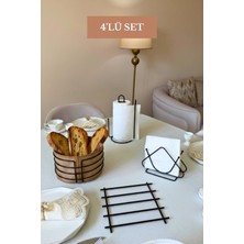 Edora Home 4’lü Set Siyah Üçgen Peçetelik Dik Kağıt Havluluk Ayraçlı Nihale Yuvarlak Ekmek Sepeti Mutfak Seti