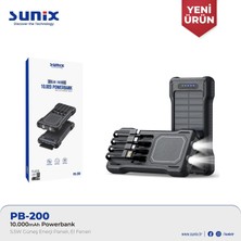 E-Kervan Sunix Solar Güneş Enerjili 10.000 Mah Güneş Enerjili El Fenerli Magsafeli Powerbank Dahili Çoklu Şarj Kablosu Ce Lisanslı Sertifikalı Orjinal