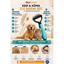 Deyhome 2'li Kedi Köpek Bakım Seti | Su Püskürtmeli Masaj Fırçası + Çift Yönlü Düğüm Açıcı Tarak | Tüy Toplayıcı Evcil Hayvan Tarağı