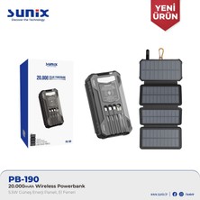 E-Kervan Sunix Solar Güneş Enerjili 20.000 Mah Güneş Enerjili LED Işıklı+ Güneş Enerji Panelli+Magsafeli Powerbank Dahili Çoklu Şarj Kablosu Ce Lisanslı Sertifikalı Orjinal
