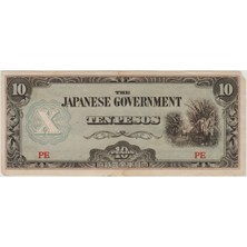 Banknoting Japonya Iı. Dünya Savaşı Işgal Toprakları (Filipinler) 10 Peso 1942 Üst Köşede Ufak Eksikçok Çok Temiz+