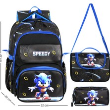 Canloor Waddell Deri Baskılı Sonic Temalı Ilkokul Sırt Çantası,termal Beslenme Çantası ve Kalemlik