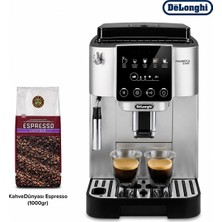 DeLonghi Şık Gümüş Siyah Kahve Hazırlama Makinesi, Çekirdek Kahve Aroması, Kolay Temizlik, Pratik Kontrol ve Günlük Kahve Rutini Için Dengeli Performans Sunar Evde