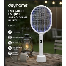 Deyhome LTD-718 USB Şarjlı Uv Işıklı Sinek Öldürme Raketi Şarj Göstergeli Kendiliğinden Standlı Elektrikli Sinek Kovucu