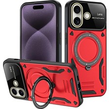 Hace Bazaar Mey Ithalat®  iPhone 16 Kılıf Joy Lens Standlı Kapak - Kırmızı