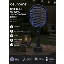 Deyhome LTD-718 USB Şarjlı Uv Işıklı Sinek Öldürme Raketi Şarj Göstergeli Kendiliğinden Standlı Elektrikli Sinek Kovucu