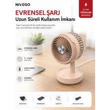 Nivego Nvg Masaüstü 1200 Mah Taşınabilir Şarjlı El Fanı Vantilatörü Soğutucu 3 Kademeli Type C Hızlı Şarj