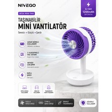 Nivego Nvg Masaüstü 1200 Mah Taşınabilir Şarjlı El Fanı Vantilatörü Soğutucu 3 Kademeli Type C Hızlı Şarj
