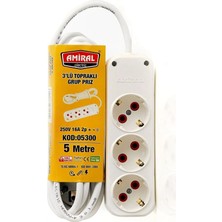 Mudanis Amiral 3' Lü Topraklı 5 Metre Kablolu Grup Priz